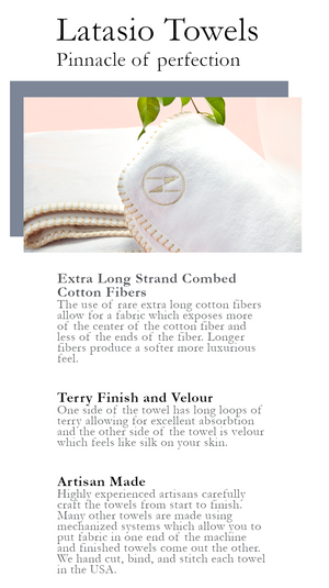 Description of Nabrini towels cotton, cotton finishes and artisan manufacturing, and image of 2 white towels folded.